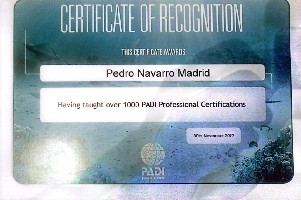 Reconocimiento PADI Awards a Pedro Navarro
